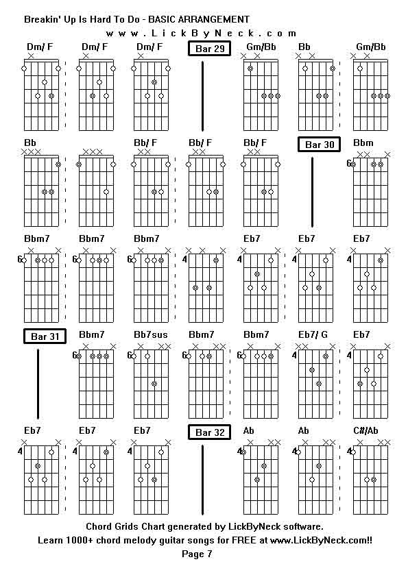 Chord Grids Chart of chord melody fingerstyle guitar song-Breakin' Up Is Hard To Do - BASIC ARRANGEMENT,generated by LickByNeck software.